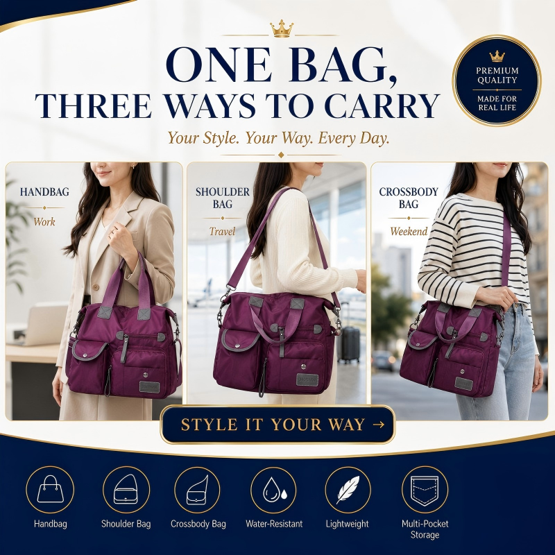 Waterproof Tote Bag – 3-Way Carry & Spacious Organization