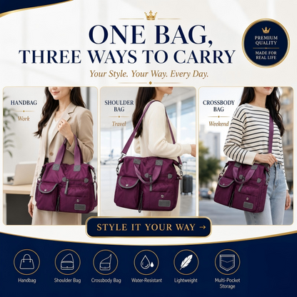 Waterproof Tote Bag – 3-Way Carry & Spacious Organization