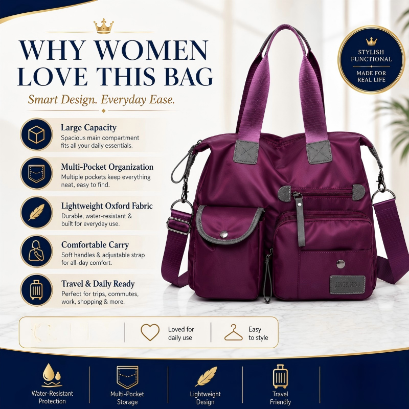 Waterproof Tote Bag – 3-Way Carry & Spacious Organization