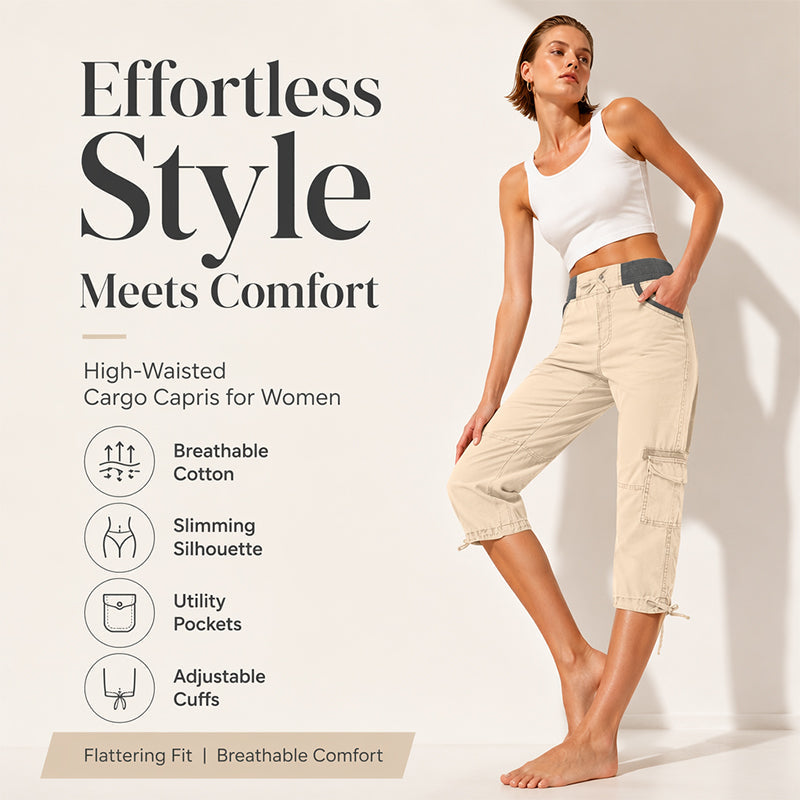 Women's High-Waist Cargo Capri Pants