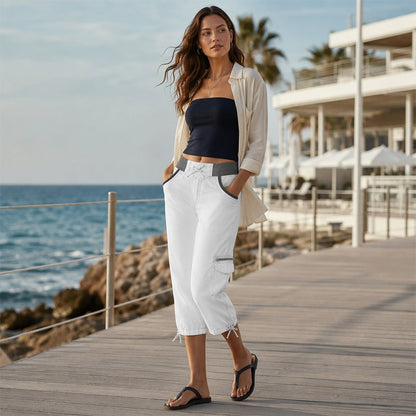 Women's High-Waist Cargo Capri Pants