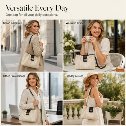 👜🌾Women’s Woven Straw Shoulder Bag with Faux Leather Trim