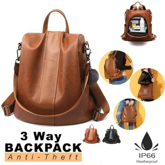 2-in-1 Anti-Theft Leather Women’s Backpack – Convertible Women’s Handbag