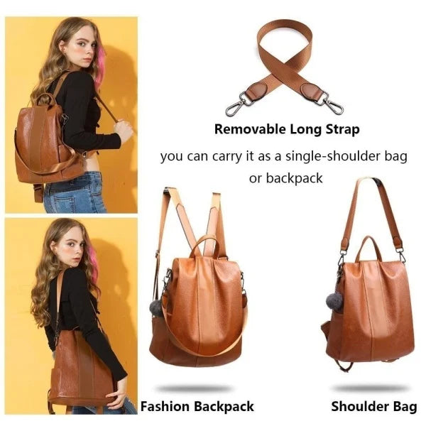 2-in-1 Anti-Theft Leather Women’s Backpack – Convertible Women’s Handbag
