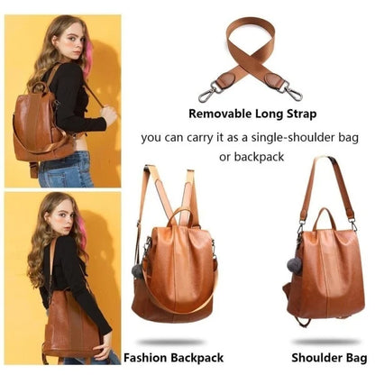 2-in-1 Anti-Theft Leather Women’s Backpack – Convertible Women’s Handbag