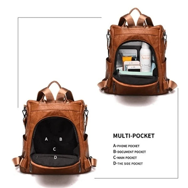 2-in-1 Anti-Theft Leather Women’s Backpack – Convertible Women’s Handbag